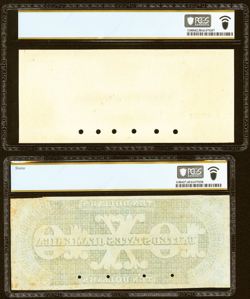 1861 $10 Demand Note Face and Back Proofs PCGS Choice AU 58; Choice XF 45 Rarity