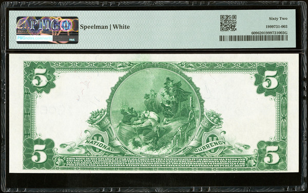 1902 $5 Plain Back Teague National Bank Texas PMG 62 Unc Double Serial #1 Rarest