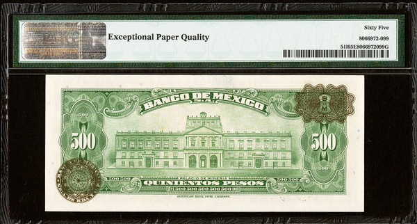 1978 Mexico 500 Pesos P-51t PMG 66 EPQ — Morelos | Planet Banknote