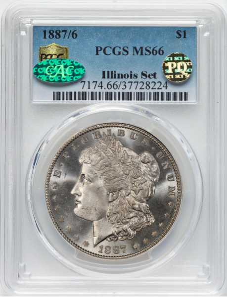 1887/6 Morgan Dollar Overdate PCGS MS66 CAC PQ Semi-PL Ex: Illinois Set Top Pop