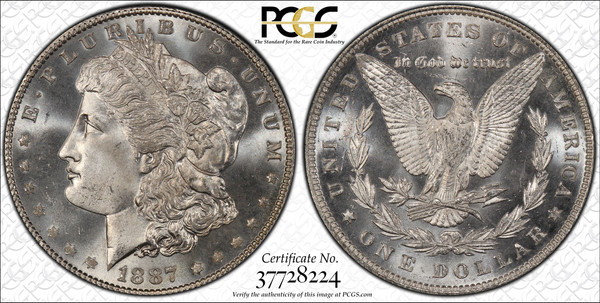 1887/6 Morgan Dollar Overdate PCGS MS66 CAC PQ Semi-PL Ex