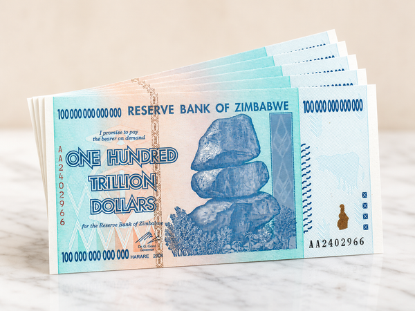 2008 Zimbabwe 100 Trillion Dollars Pick P-91 – Set of Five Consecutive UNC Banknotes