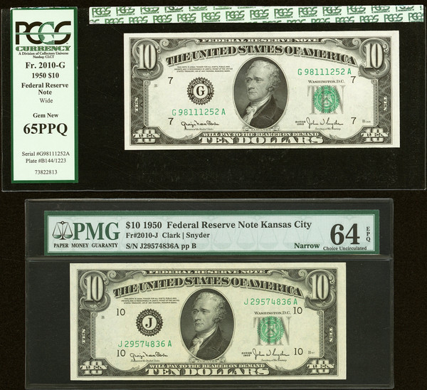1950 $10 Federal Reserve Note Special Serial Number Set of 2 PCGS 65PPQ & PMG 64EPQ