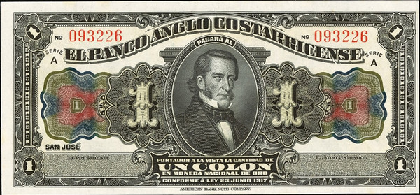 Costa Rica Banco Anglo Costarricense 1 Colón & 20 Colones Remainder Pair 1917 Law & ND, Pick S121r & S124r