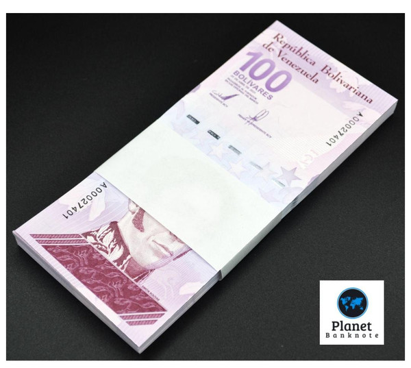 50-Note Lot – Venezuela 100 Bolívares Digitales 2021 – 100 Million BsS Equivalent – UNC Crisp Consecutive