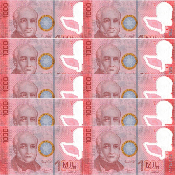 2013 Costa Rica 1000 Colones Series B Set of 10 Consecutive UNC Notes Crisp