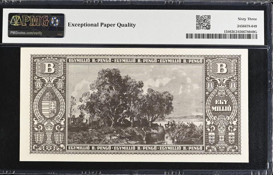 1946 Hungary 1000000 B-Pengo Banknote Pick 134 PMG 63 EPQ Hyperinflation Issue