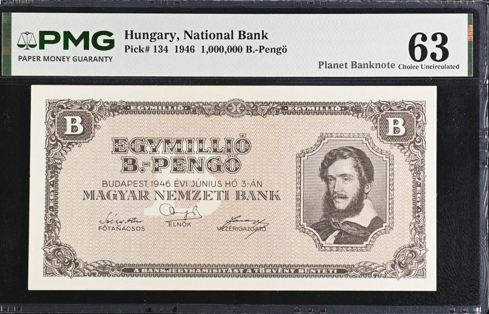 1946 Hungary 1000000 B-Pengo Banknote Pick 134 PMG 63 Choice Uncirculated Hyperinflation