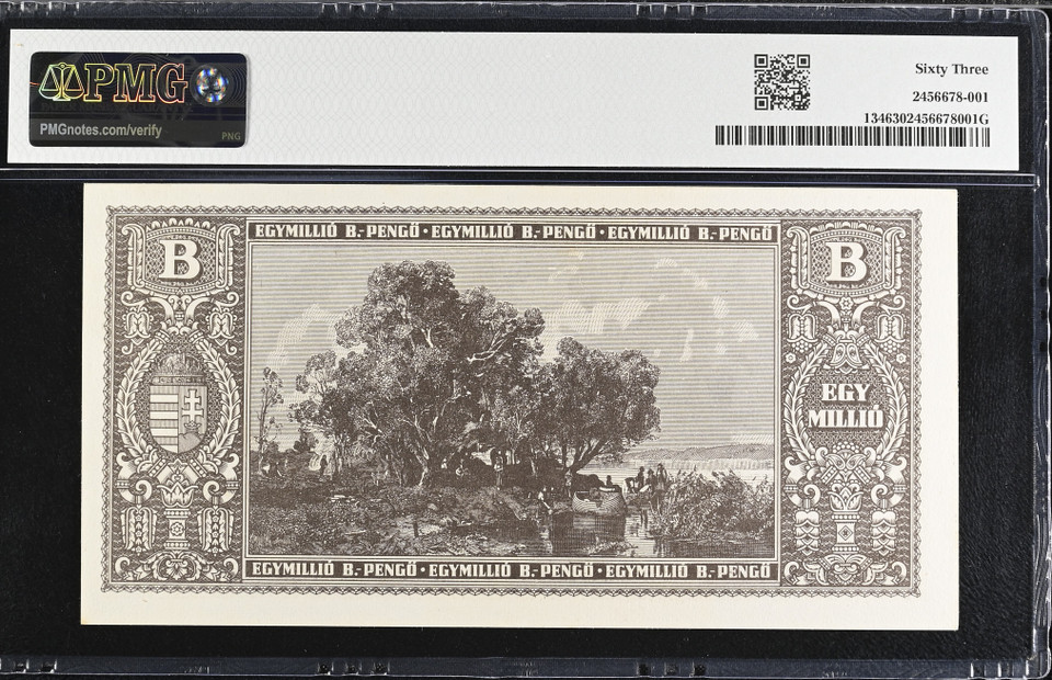 1946 Hungary 1000000 B-Pengo Banknote Pick 134 PMG 63 Choice Uncirculated Hyperinflation