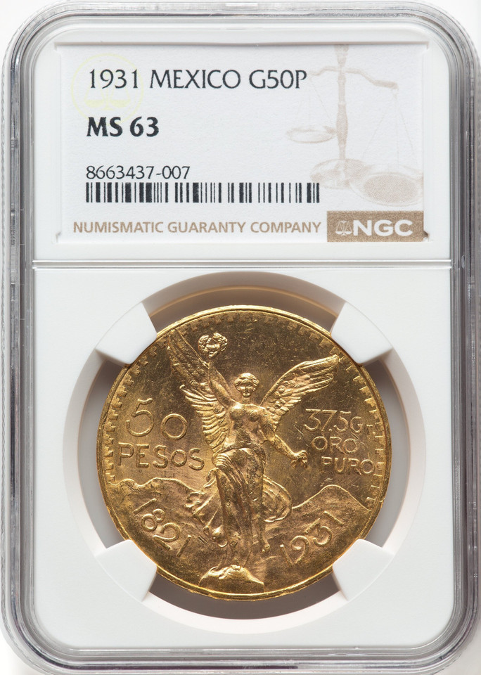 1931 Mexico Gold 50 Pesos NGC MS63 Mexico City Mint Fr-172 37.5 Grams Gold