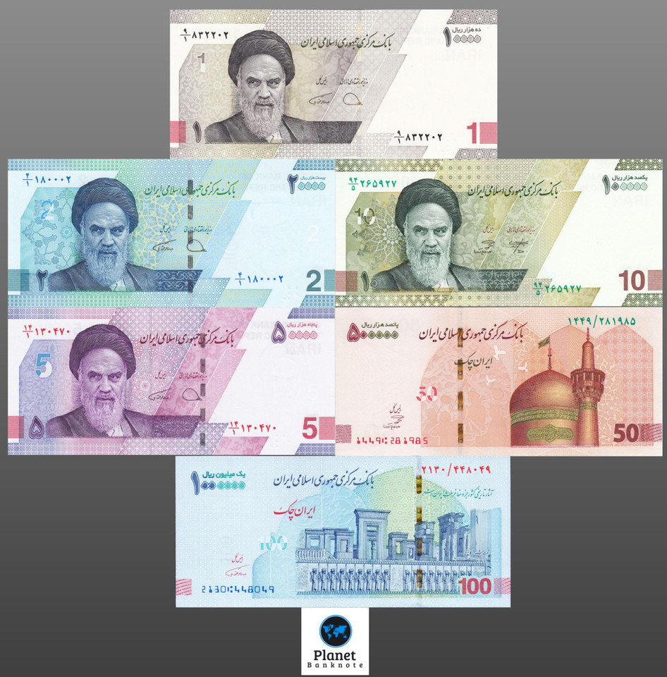 IRR 2019-2023 Rial 6-Note Set (10,000 - 1,000,000 Rials) | Crisp UNC