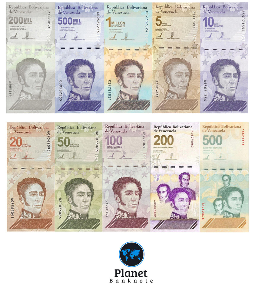 2019-2023 Venezuela 10 Note UNC Set, 200,000-500,000,000 - Soberano & Digitale, Never seen before Set