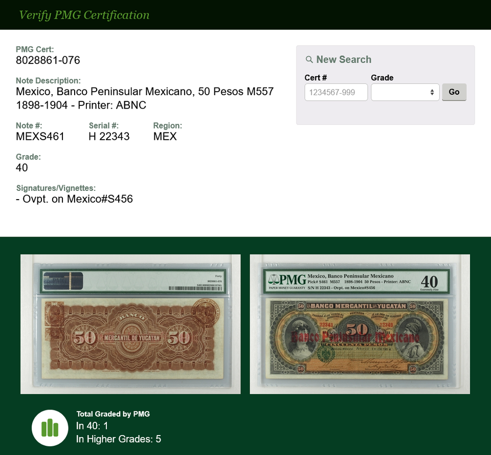 1898-1904 Mexico Banco Peninsular Mexicano 50 Pesos M557 PMG Extremely Fine 40