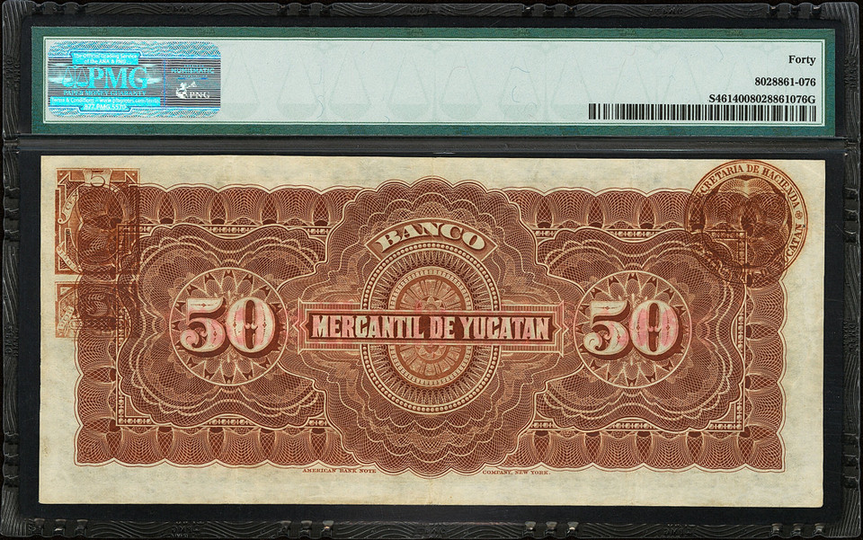 1898-1904 Mexico Banco Peninsular Mexicano 50 Pesos M557 PMG Extremely Fine 40