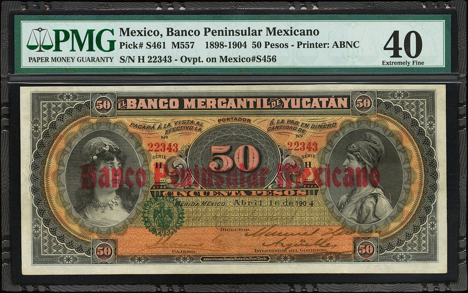 1898-1904 Mexico Banco Peninsular Mexicano 50 Pesos M557 PMG Extremely Fine 40