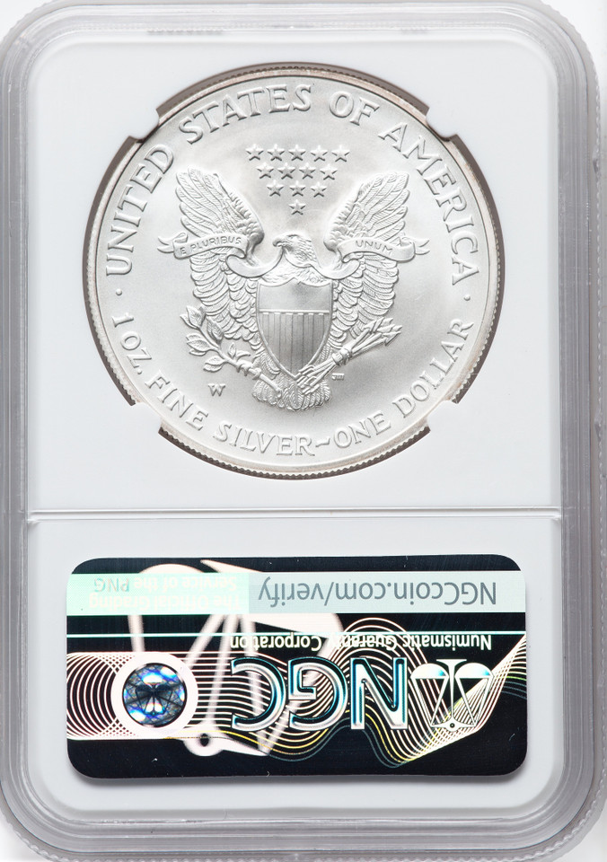 2008-W 1oz Silver Eagle Rev of 2007 Burnished NGC MS70 Mike Castle Signed Rare
