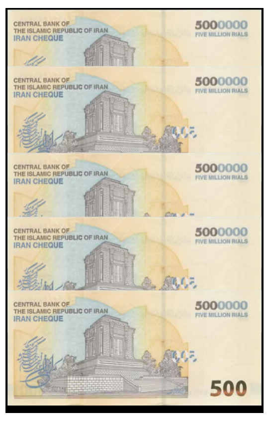 2026 IRR 5,000,000 Rial IRR-Cheque 5-Note Set +5 Free (50 Million) Hyperinflation UNC