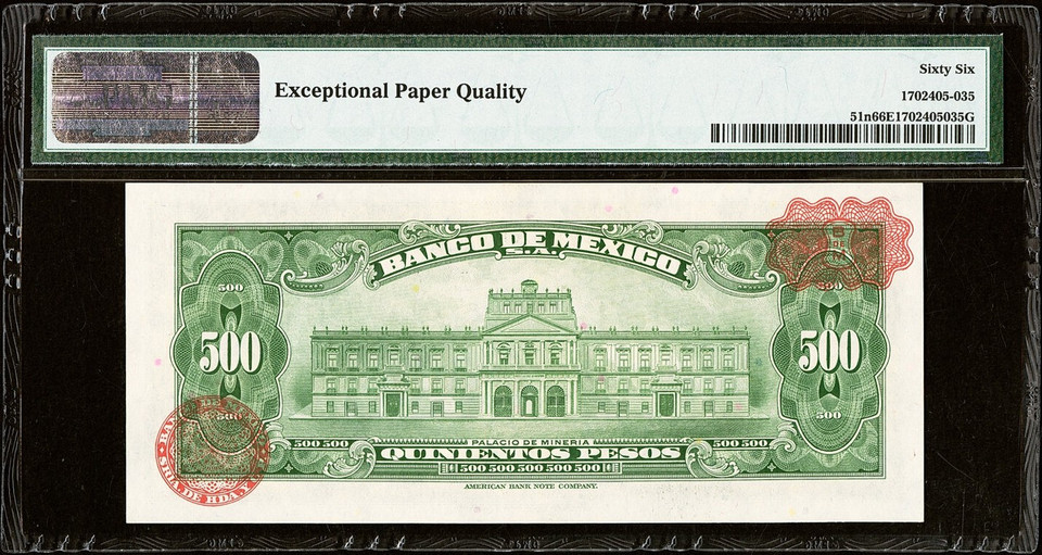 1971 Mexico Banco de Mexico 500 Pesos P-51n PMG 66 EPQ Gem Unc ABNC Morelos