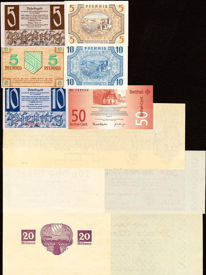 Germany Group of 20 Notes Crisp Uncirculated Notgeld Reichsbahn Hyperinflation Mix Light Stains