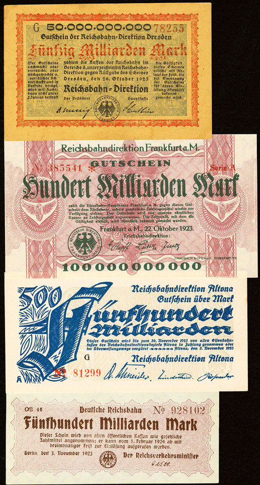 Germany Group of 20 Notes Crisp Uncirculated Notgeld Reichsbahn Hyperinflation Mix Light Stains