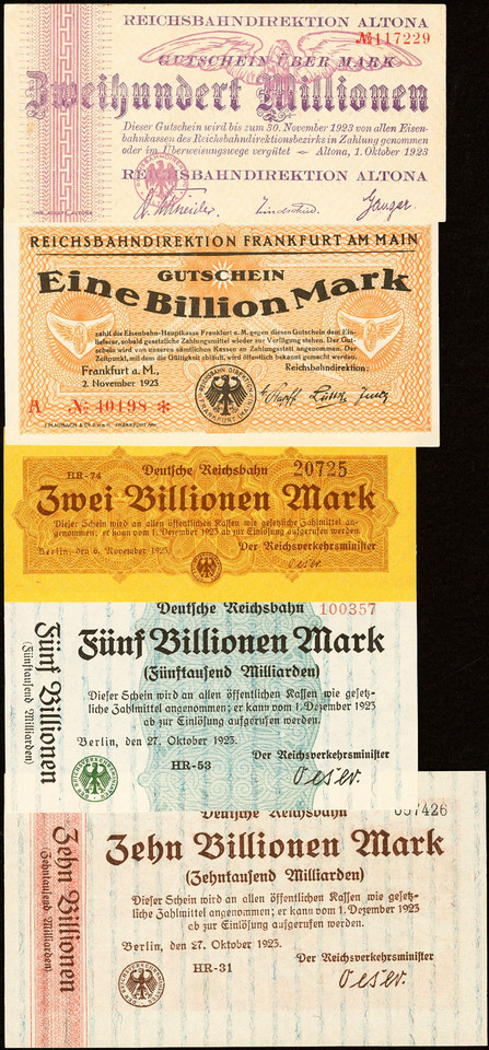 Germany Group of 20 Notes Crisp Uncirculated Notgeld Reichsbahn Hyperinflation Mix Light Stains