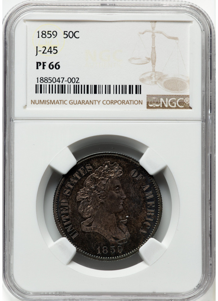 1859 50C Half Dollar, Judd-245, Pollock-301, High R.6, NGC PR66 Perfect Ribbon