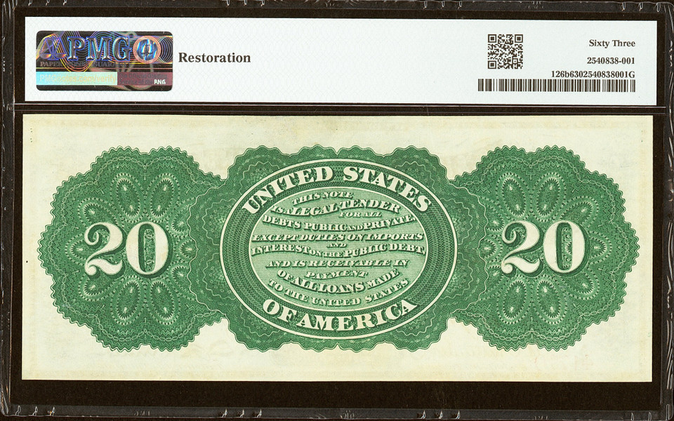 1863 $20 Legal Tender Note Fr.126b PMG 63CU Civil War Era Currency New Series
