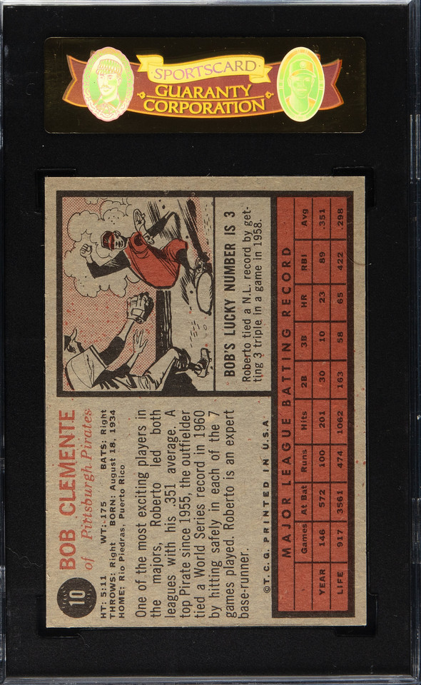 1962 Topps Roberto Clemente #10 SGC 92 NM-MT+ 8.5 Pittsburgh Pirates HOF