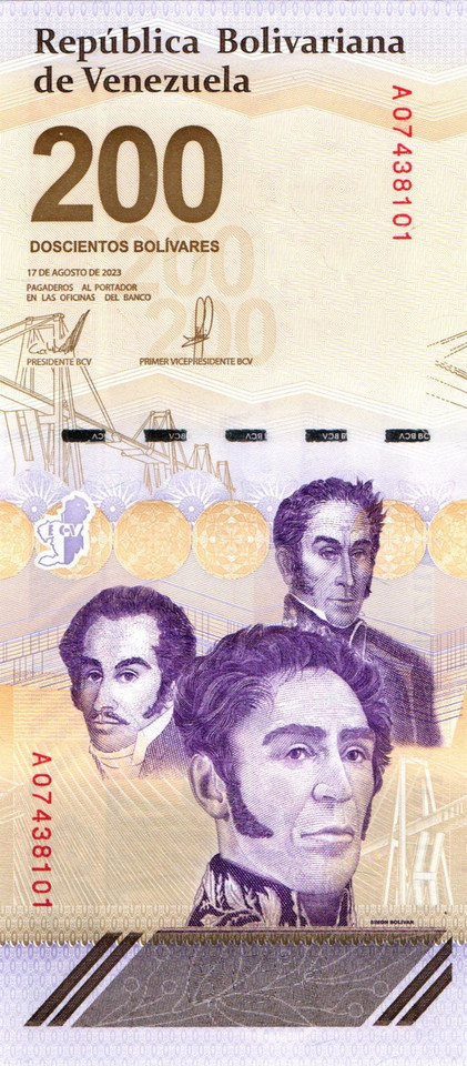 25-Note Lot – Venezuela 200 Bolívares Digitales 2023 – 200 Million BsS Equivalent – UNC Crisp Consecutive