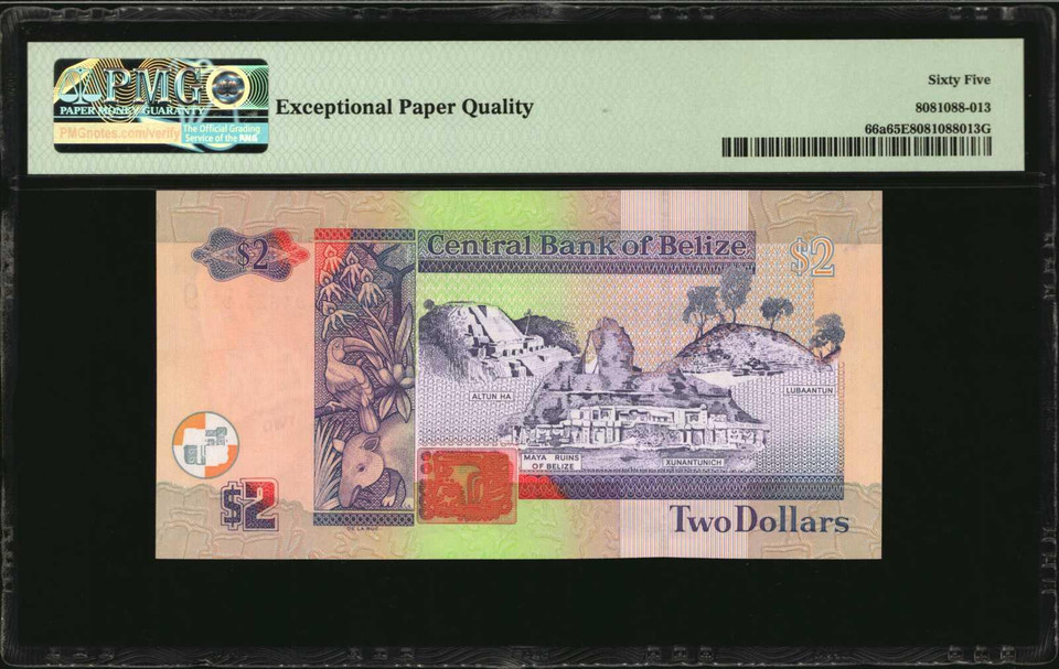 Belize Central Bank 2; 5 Dollars 1996-2007 PMG 65 & 66, Queen Elizabeth, 6 Notes