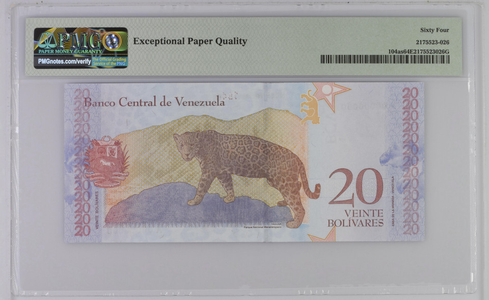 Venezuela Banco Central 20 Bolivar Soberano 2018 PMG 64 CU, P-107as, Specimen
