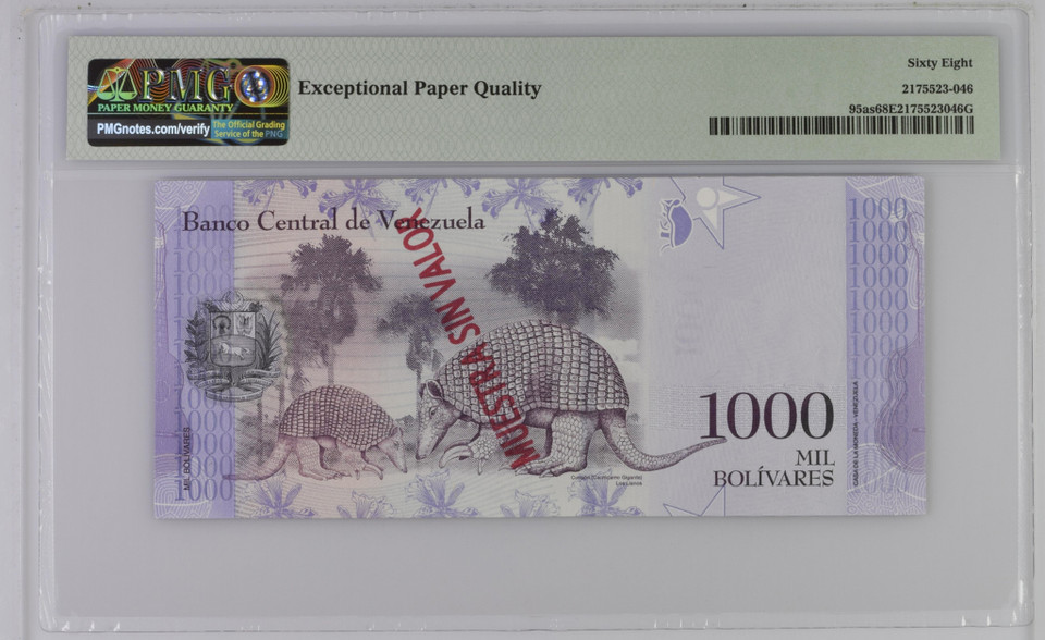 Venezuela Banco Central 1000 Bolivares 2016 PMG 68, P-95as, Specimen Top Pop 1/1