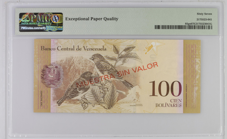 Venezuela 100 Bolivares 2013 PMG 67, P-93gs, Specimen, Top Pop, No Grades Higher