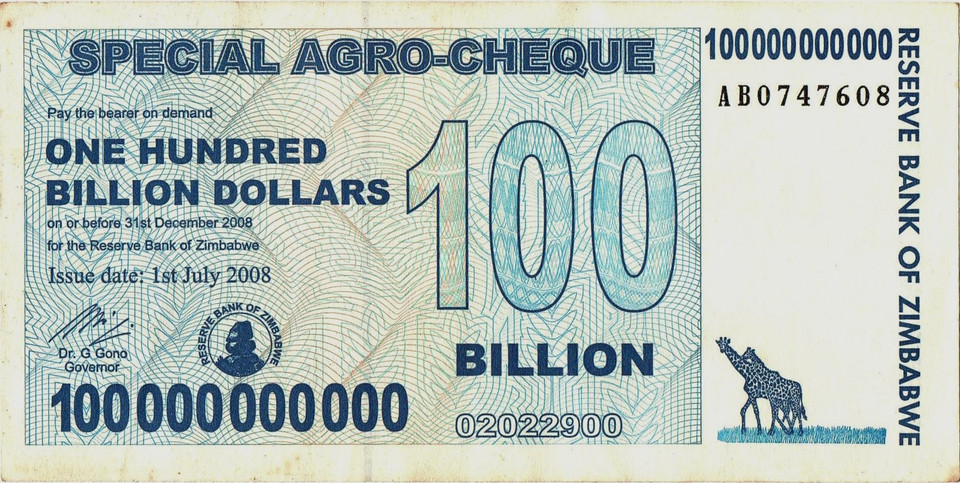 Zimbabwe 100 Billion Special Agro Cheque 2008 P-64 AU x 50 pcs with Banknote COA