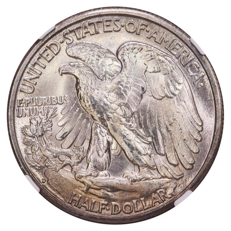 1946-D Walking Liberty Silver Half Dollar NGC MS67 Bronze Toned Semi-PL Reverse