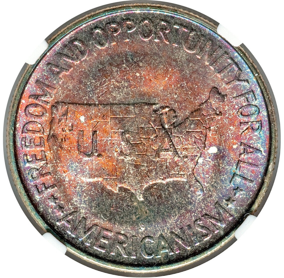 1953-S Silver Half Dollar Washington Carver NGC MS67 Insane Rainbow Tone