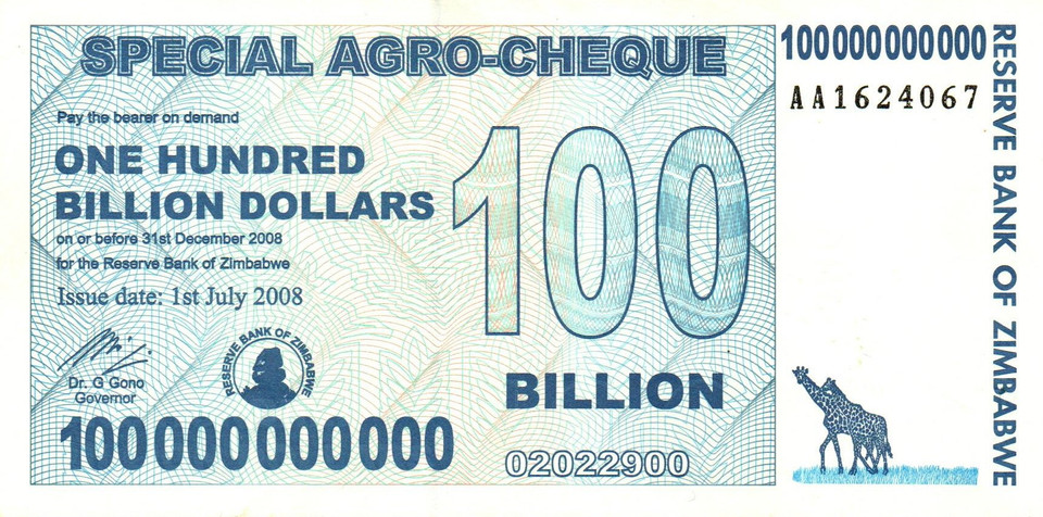 Zimbabwe 100 Billion Special Agro Cheque 2008 P-64 NEW CRISP UNC Banknote