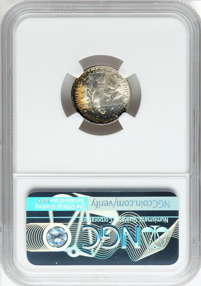 1952-S Silver Roosevelt Dime 10c NGC MS68FT Rainbow Toning Lustrous Crossover