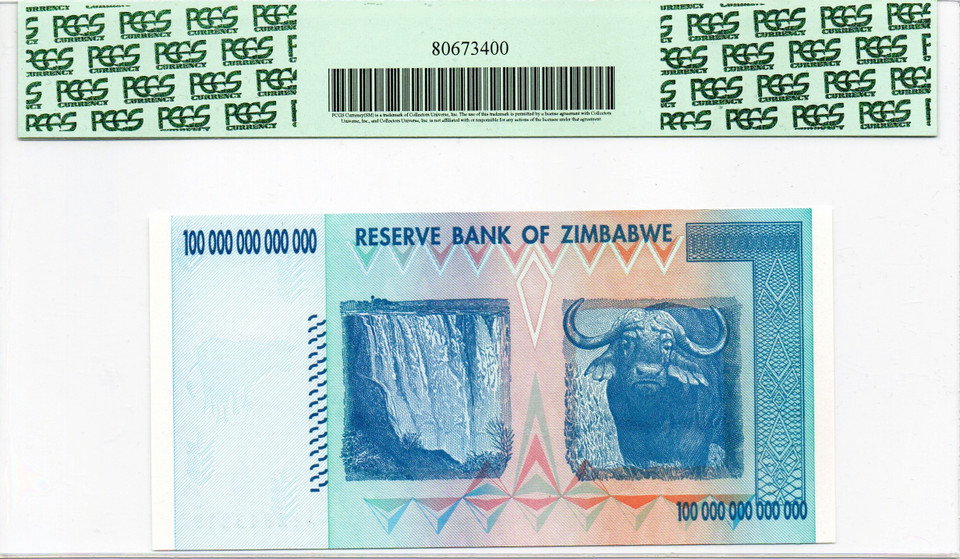 Zimbabwe 100 Trillion Dollars 2008 AA P-91 Banknote PCGS 68 Superb Gem Uncirculated PPQ Rare Zim Currency