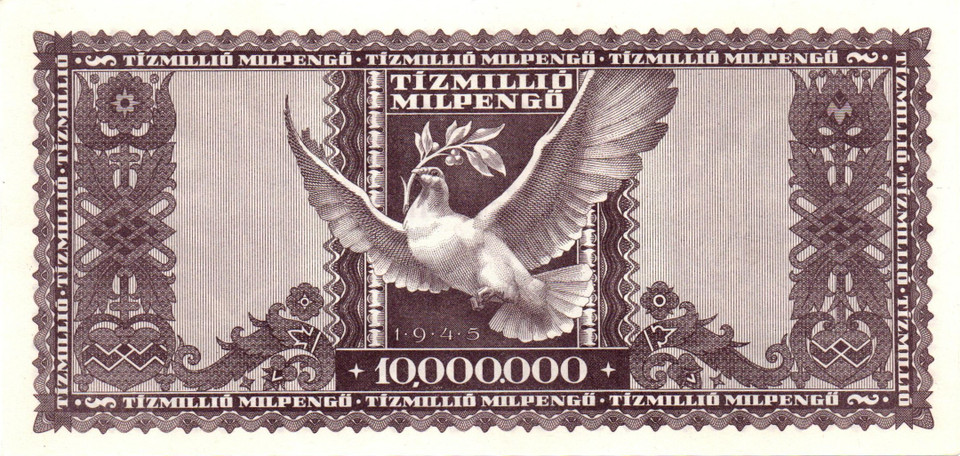 1946 Hungarian 10,000,000 Milpengő (10 Trillion Pengo) P-129 Hyperinflation Banknote CRISP UNC NEW