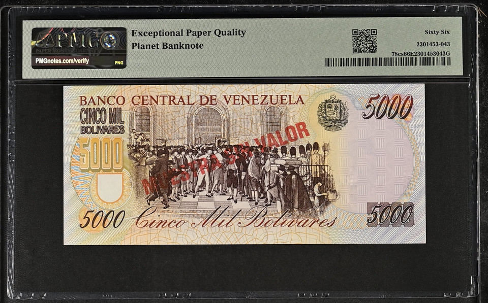 1998 Venezuela Specimen 5000 Bolivares P-78cs PMG 66 Gem UNC Very Rare Collectible