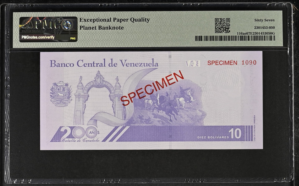 2021 Venezuela Specimen 10 Bolivares P-116as PMG 67 Superb Gem UNC