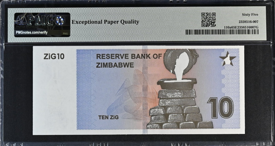 2024 Zimbabwe 10 ZiG PMG 65 EPQ P-110a Gem Uncirculated