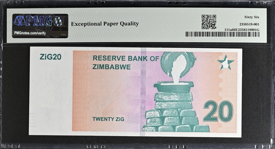 2024 Zimbabwe 20 ZiG PMG 66 EPQ P-111a Planet Banknote Pedigree