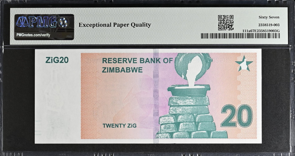 2024 Zimbabwe 20 ZiG PMG 67 EPQ P-111a Planet Banknote Pedigree