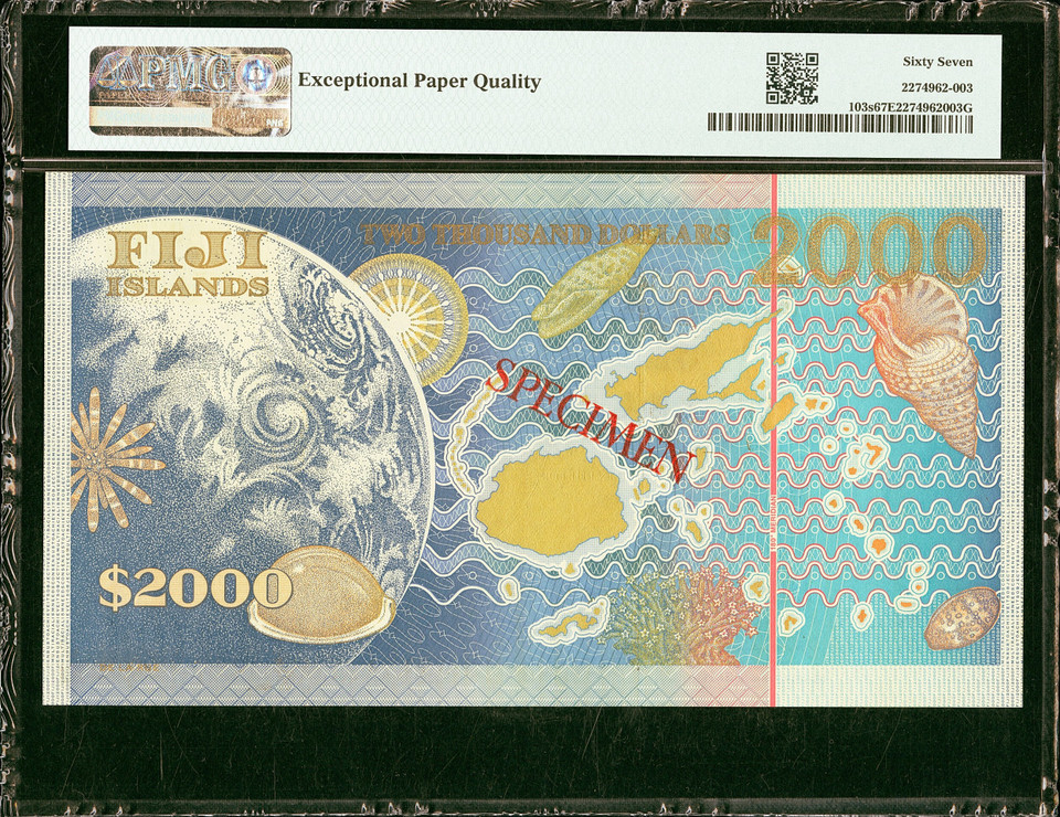 2000 Fiji 2000 Dollars PMG 67 EPQ Commemorative P-103s SPECIMEN UNC Rare