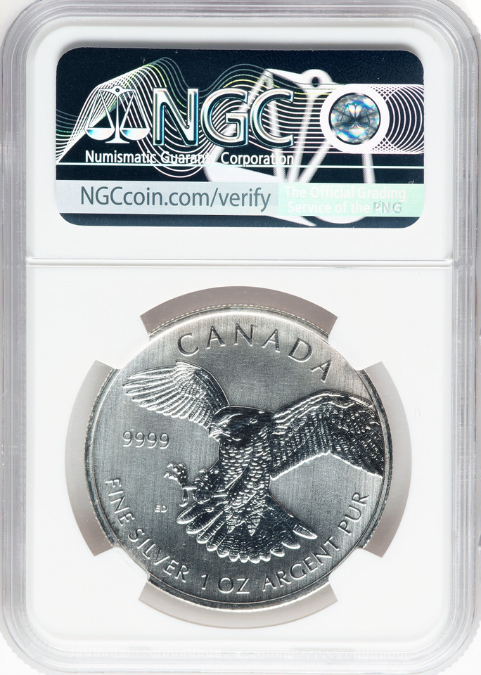 2014 Canada $5 1oz Silver NGC MS68 Falcon Obverse Struck Thru Mint Error BOP