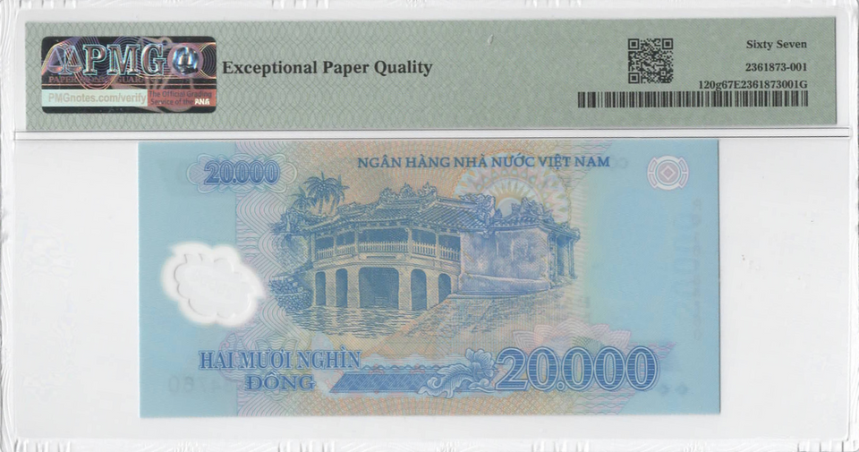 2016 Vietnam 20,000 Dong P-120g Polymer (Blue Series) PMG 67 Superb Gem UNC