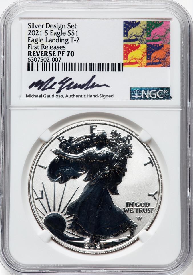 2021-W/S Silver Eagle Dollar NGC PR70 Reverse Proof Design Set FR Hang Sig Set