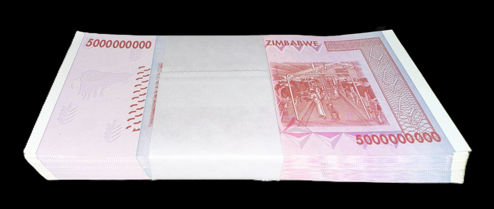 2008 Zimbabwe 5 Billion Dollars P-84 Banknote 100 Consecutive Pack UNC Hyperinflation